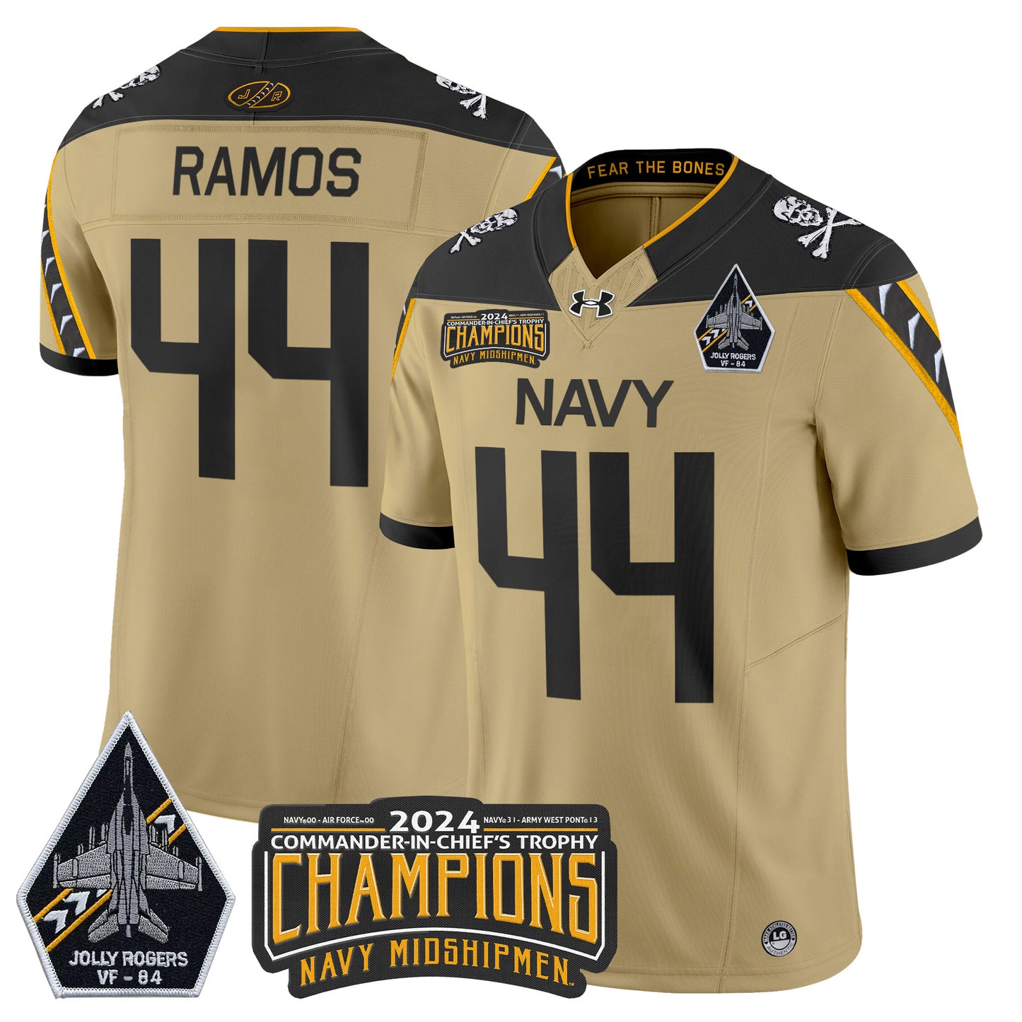 Navy Midshipmen 2024 Jolly Rogers VF-84 & Commander-In-Chief's Trophy Champions Patch Vapor Limited Jersey - All Stitched