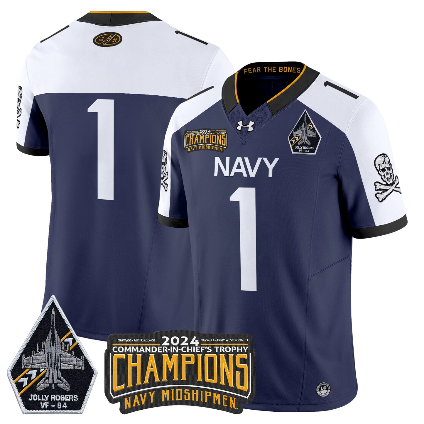 Navy Midshipmen 2024 Jolly Rogers VF-84 & Commander-In-Chief's Trophy Champions Patch Vapor Limited Jersey - All Stitched