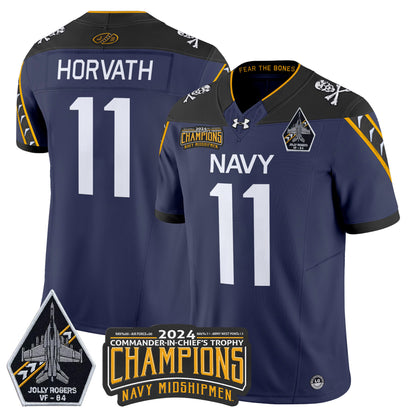 Navy Midshipmen 2024 Jolly Rogers VF-84 & Commander-In-Chief's Trophy Champions Patch Vapor Limited Jersey - All Stitched