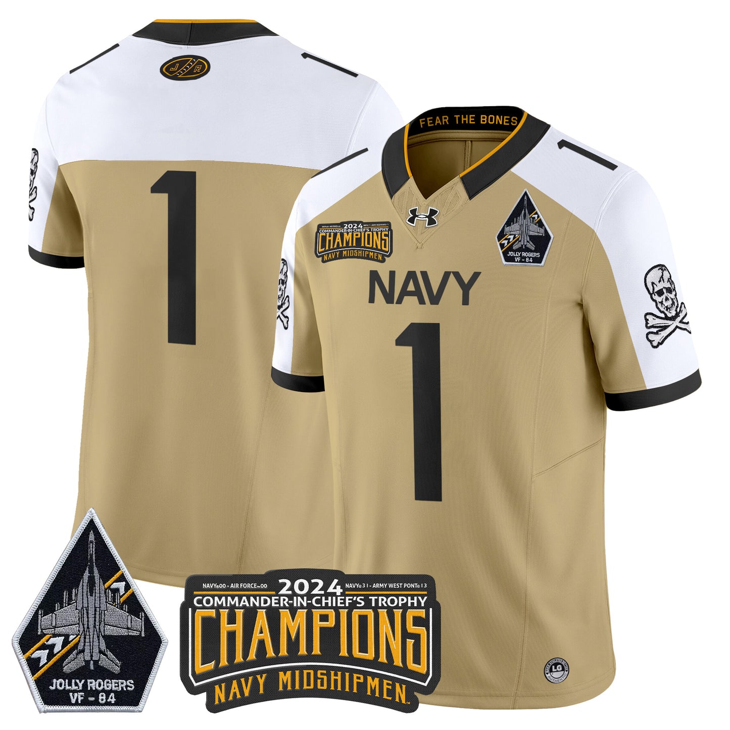 Navy Midshipmen 2024 Jolly Rogers VF-84 & Commander-In-Chief's Trophy Champions Patch Vapor Limited Jersey - All Stitched