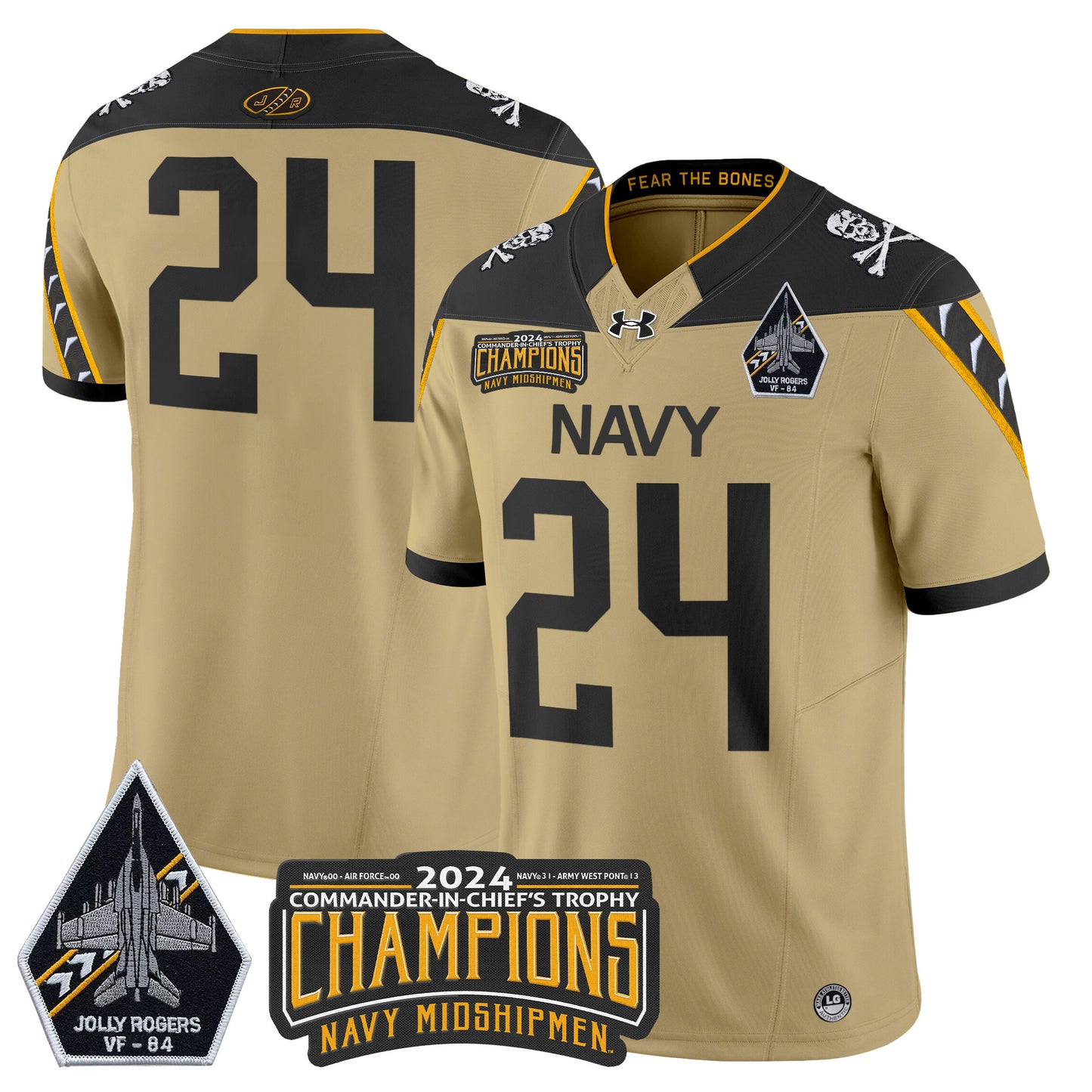 Navy Midshipmen 2024 Jolly Rogers VF-84 & Commander-In-Chief's Trophy Champions Patch Vapor Limited Jersey - All Stitched