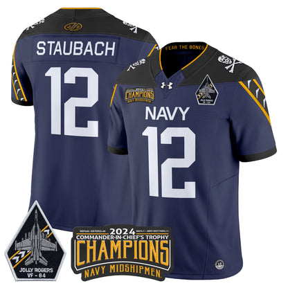 Navy Midshipmen 2024 Jolly Rogers VF-84 & Commander-In-Chief's Trophy Champions Patch Vapor Limited Jersey - All Stitched