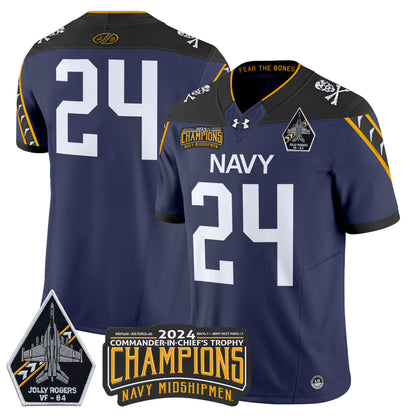 Navy Midshipmen 2024 Jolly Rogers VF-84 & Commander-In-Chief's Trophy Champions Patch Vapor Limited Jersey - All Stitched