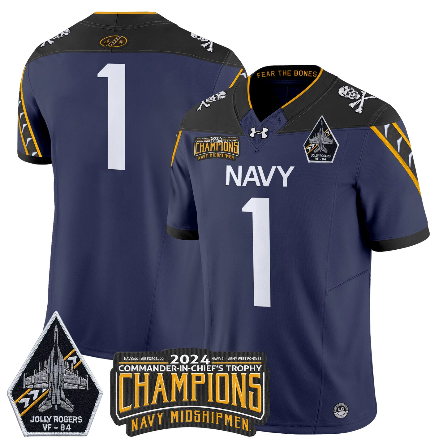 Navy Midshipmen 2024 Jolly Rogers VF-84 & Commander-In-Chief's Trophy Champions Patch Vapor Limited Jersey - All Stitched