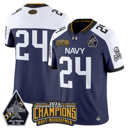 Navy Midshipmen 2024 Jolly Rogers VF-84 & Commander-In-Chief's Trophy Champions Patch Vapor Limited Jersey - All Stitched