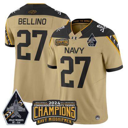 Navy Midshipmen 2024 Jolly Rogers VF-84 & Commander-In-Chief's Trophy Champions Patch Vapor Limited Jersey - All Stitched