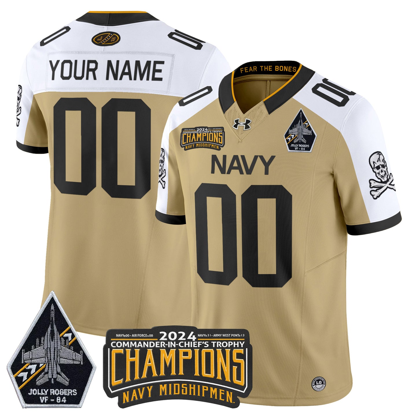 Navy Midshipmen 2024 Jolly Rogers VF-84 & Commander-In-Chief's Trophy Champions Patch Vapor Limited Custom Jersey - All Stitched