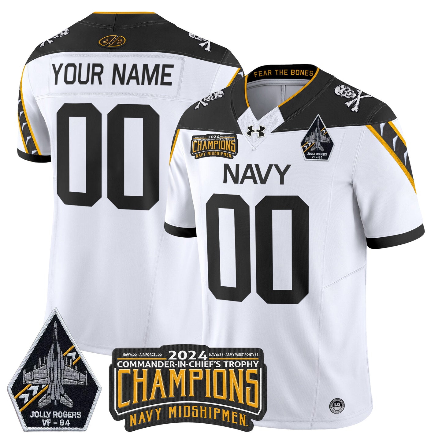 Navy Midshipmen 2024 Jolly Rogers VF-84 & Commander-In-Chief's Trophy Champions Patch Vapor Limited Custom Jersey - All Stitched