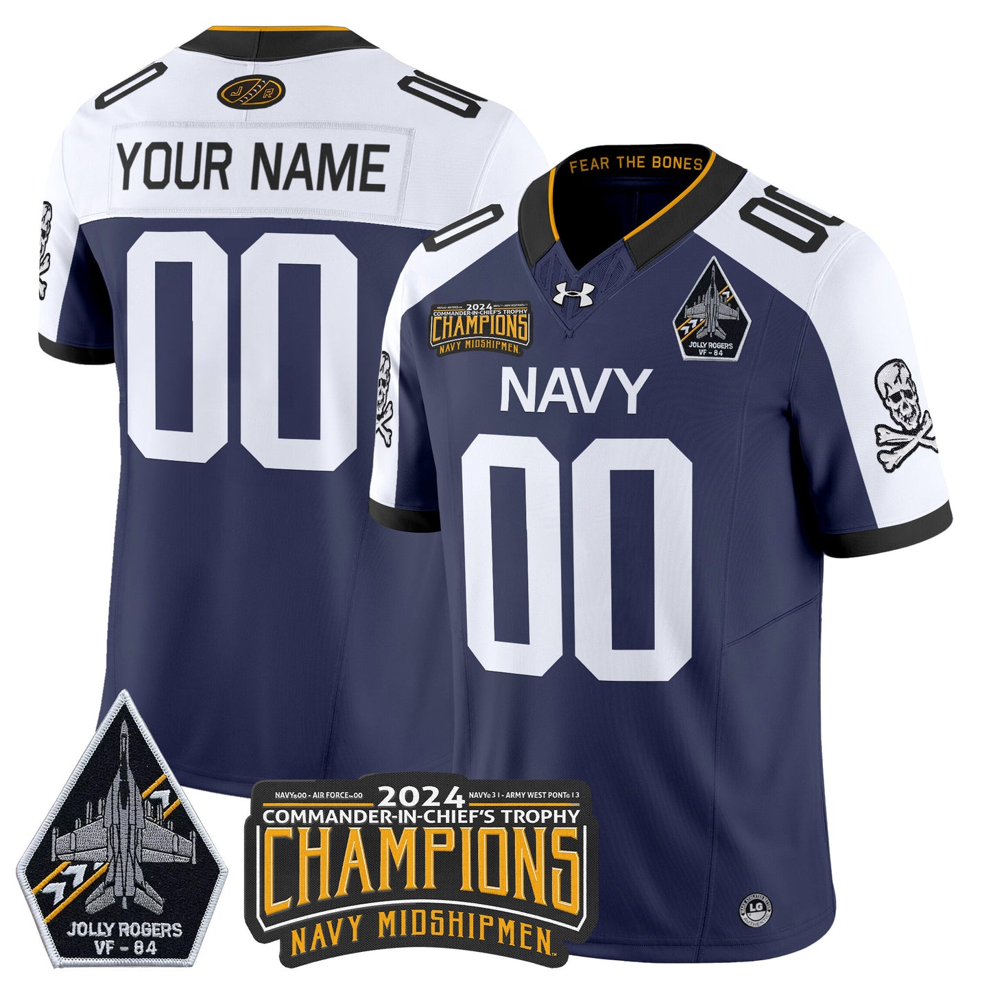 Navy Midshipmen 2024 Jolly Rogers VF-84 & Commander-In-Chief's Trophy Champions Patch Vapor Limited Custom Jersey - All Stitched