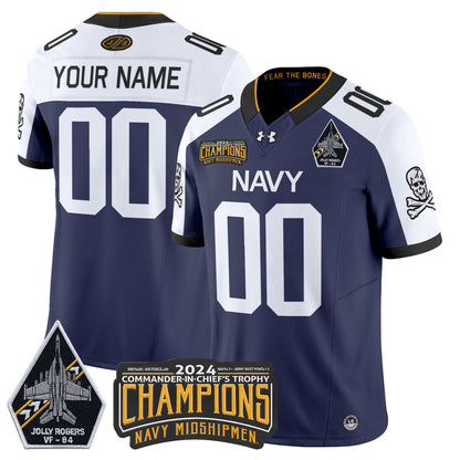 Navy Midshipmen 2024 Jolly Rogers VF-84 & Commander-In-Chief's Trophy Champions Patch Vapor Limited Custom Jersey - All Stitched