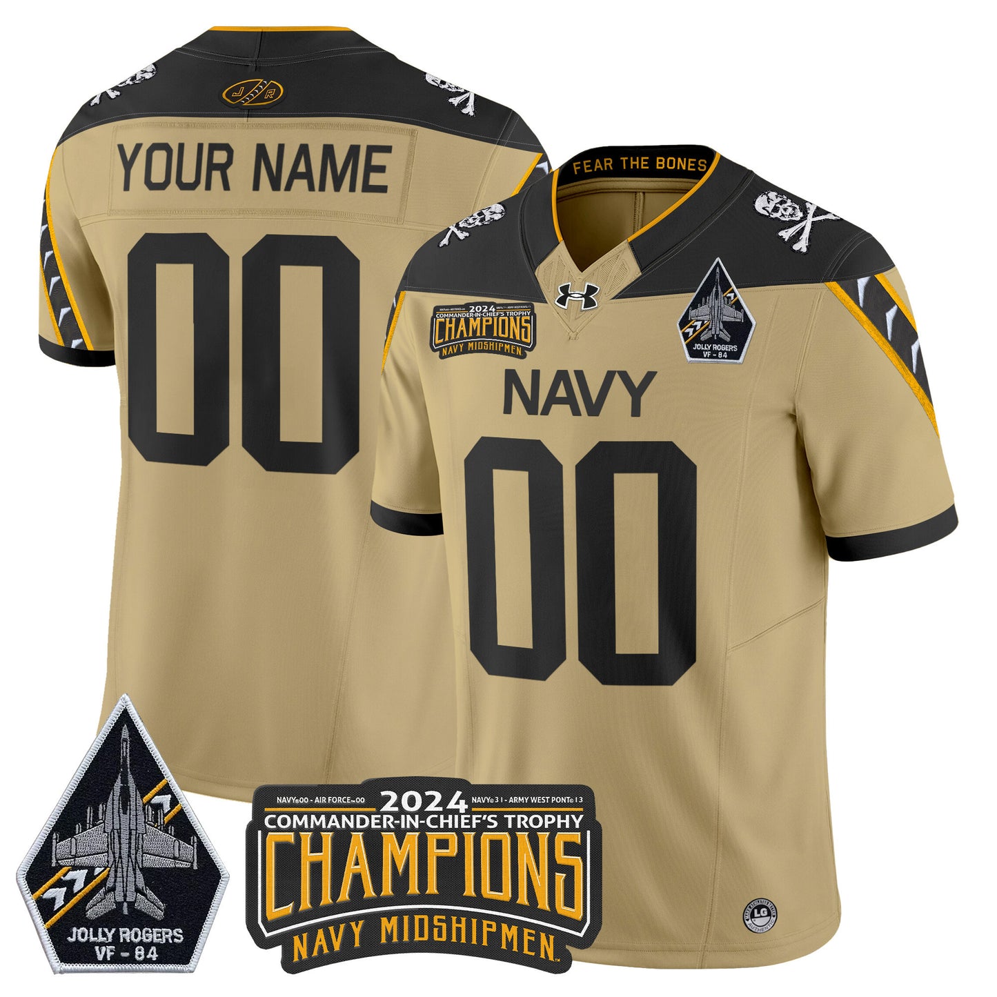 Navy Midshipmen 2024 Jolly Rogers VF-84 & Commander-In-Chief's Trophy Champions Patch Vapor Limited Custom Jersey - All Stitched