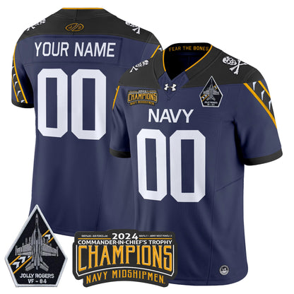 Navy Midshipmen 2024 Jolly Rogers VF-84 & Commander-In-Chief's Trophy Champions Patch Vapor Limited Custom Jersey - All Stitched