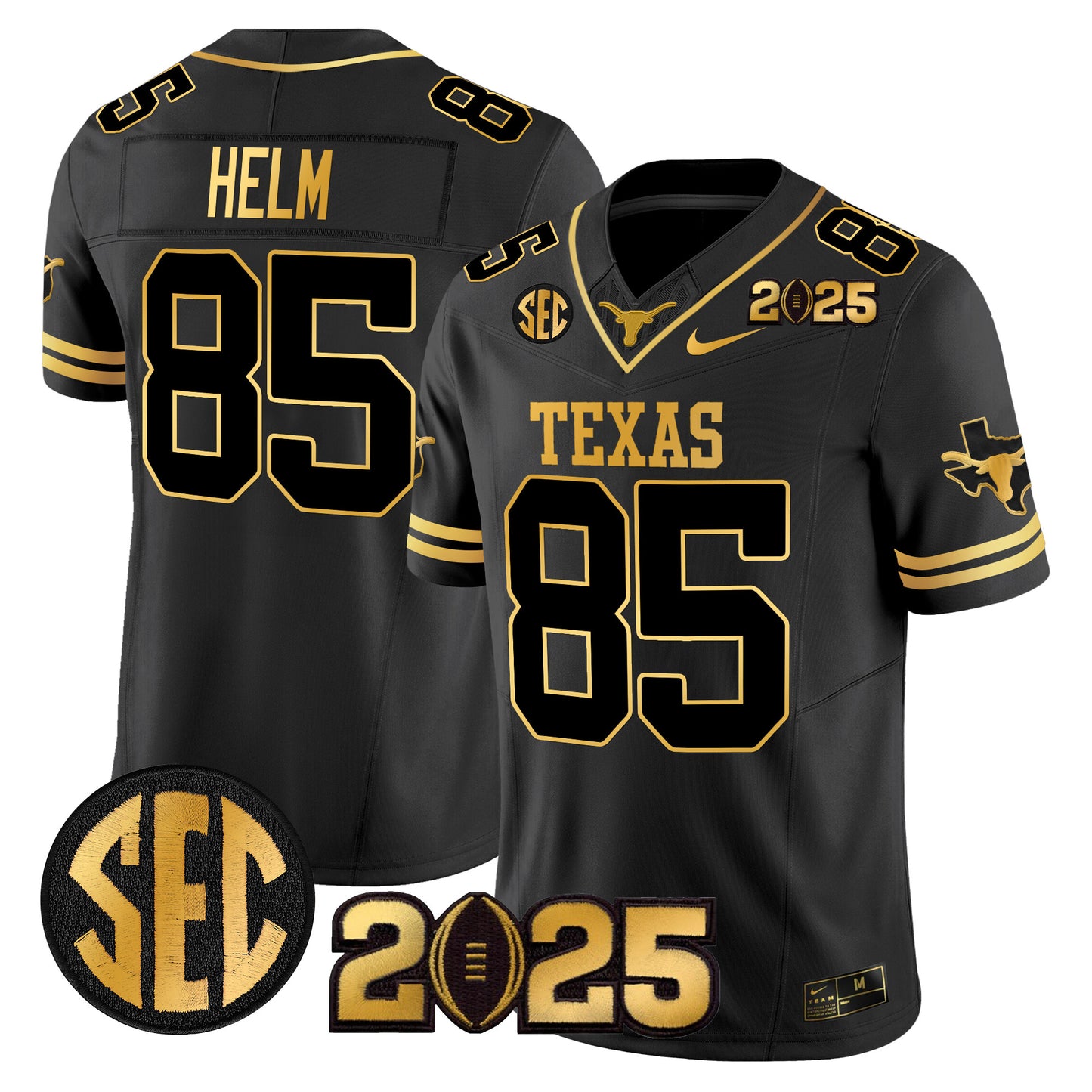 Texas Longhorns 2025 CFP Final Gold Patch Vapor Limited Jersey - All Stitched