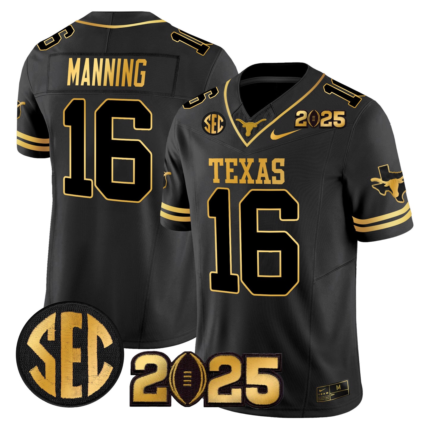 Texas Longhorns 2025 CFP Final Gold Patch Vapor Limited Jersey - All Stitched