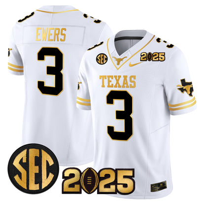 Texas Longhorns 2025 CFP Final Gold Patch Vapor Limited Jersey - All Stitched