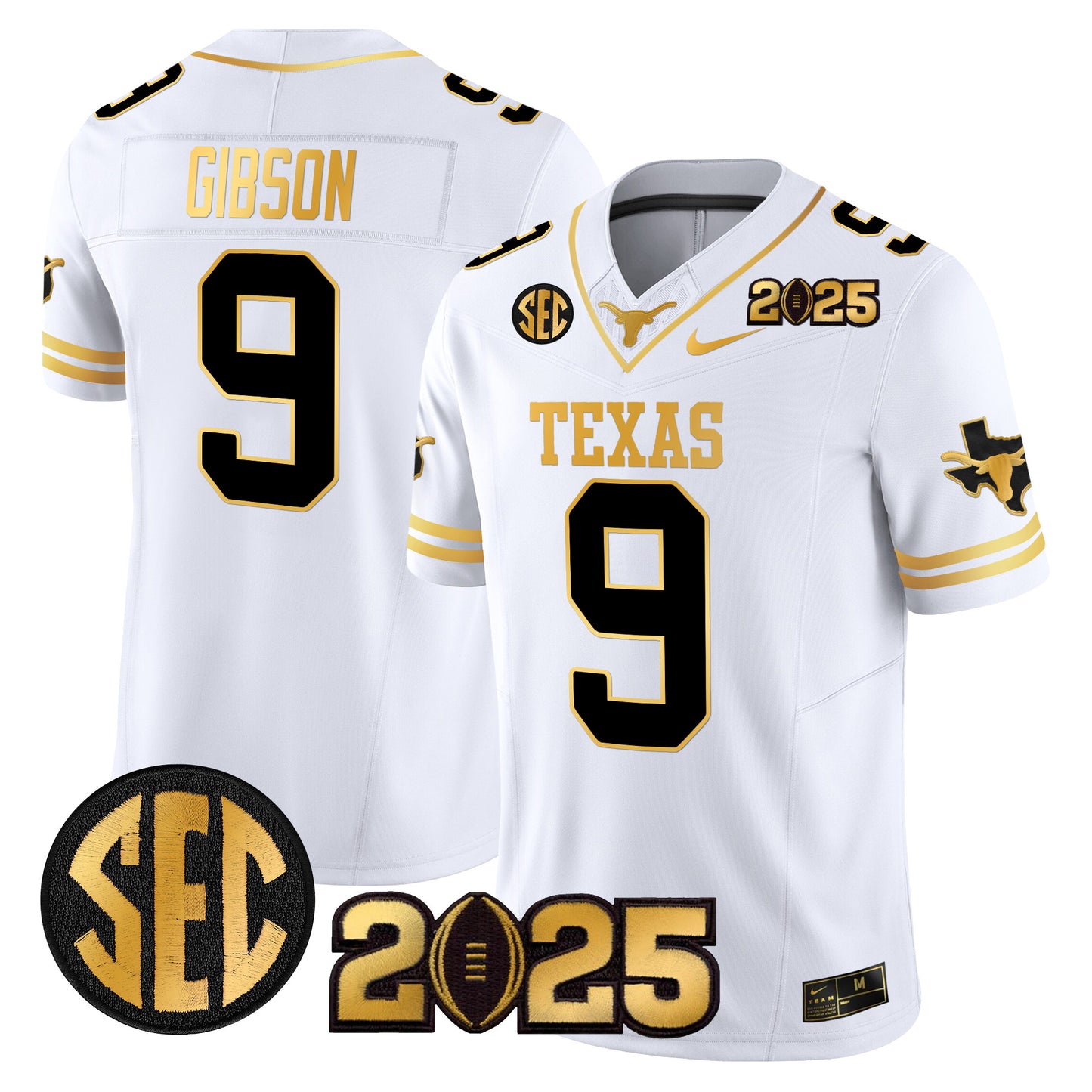 Texas Longhorns 2025 CFP Final Gold Patch Vapor Limited Jersey - All Stitched