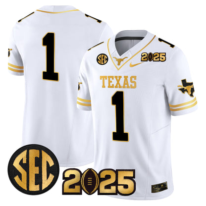 Texas Longhorns 2025 CFP Final Gold Patch Vapor Limited Jersey - All Stitched