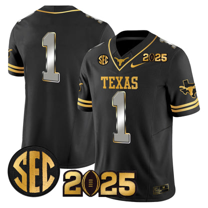 Texas Longhorns 2025 CFP Final Gold Patch Vapor Limited Jersey - All Stitched