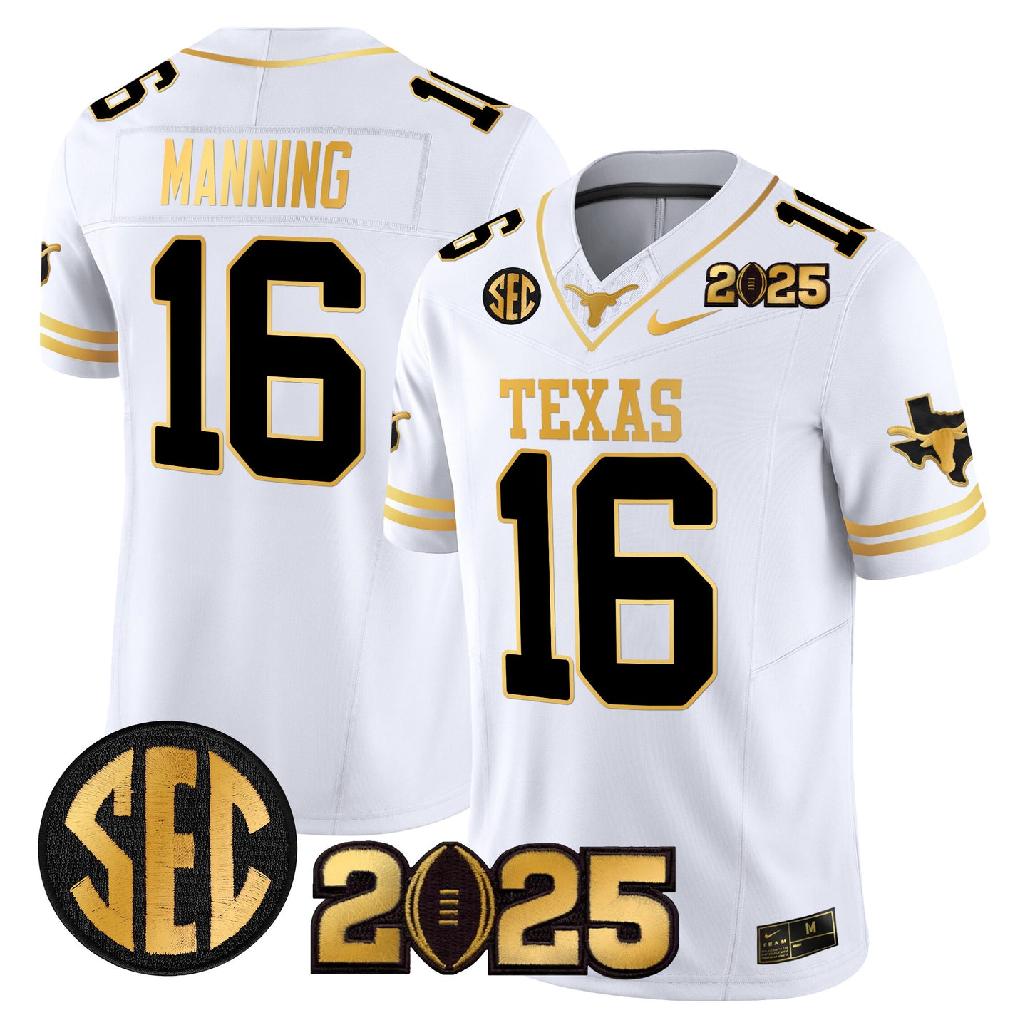 Texas Longhorns 2025 CFP Final Gold Patch Vapor Limited Jersey - All Stitched