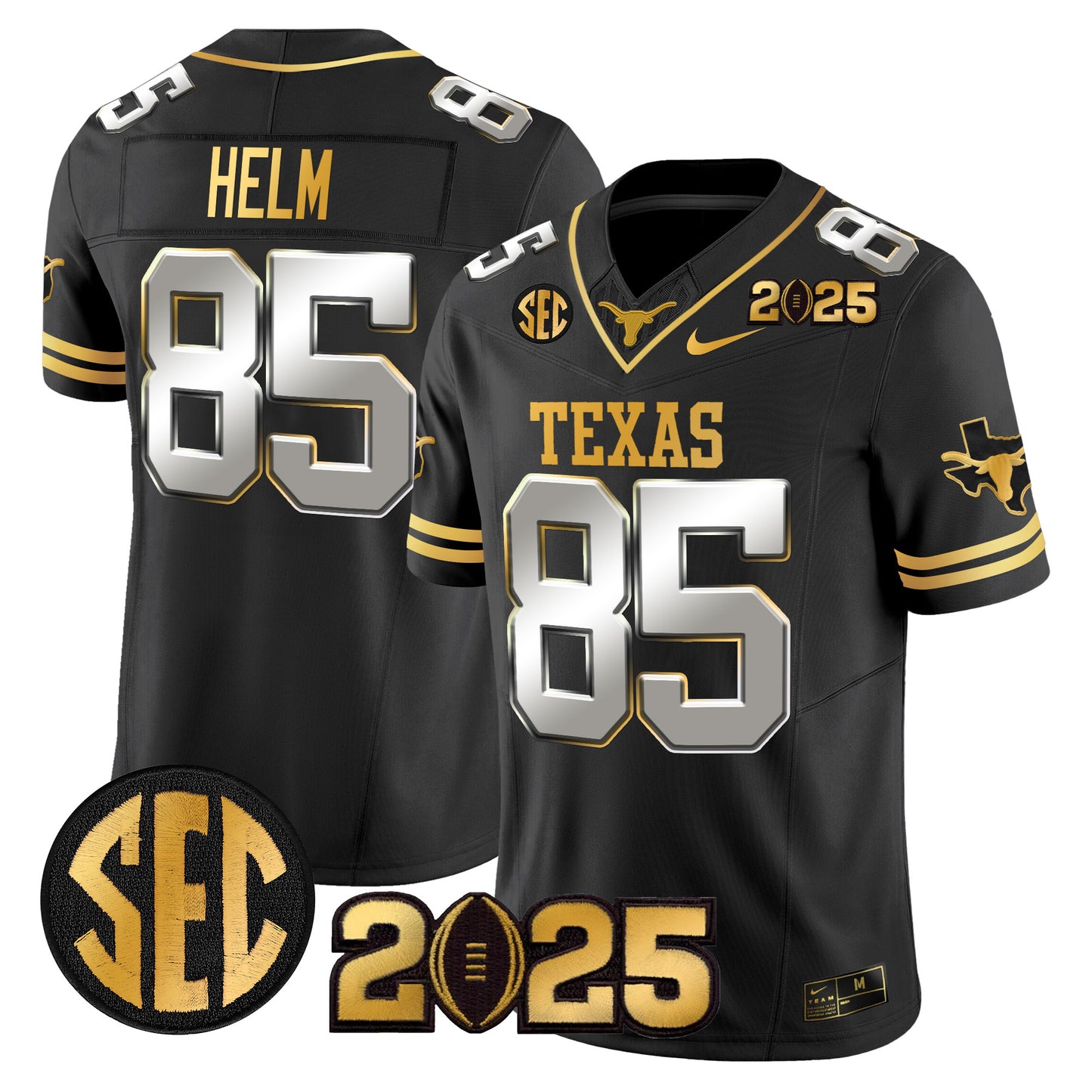 Texas Longhorns 2025 CFP Final Gold Patch Vapor Limited Jersey - All Stitched