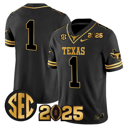 Texas Longhorns 2025 CFP Final Gold Patch Vapor Limited Jersey - All Stitched