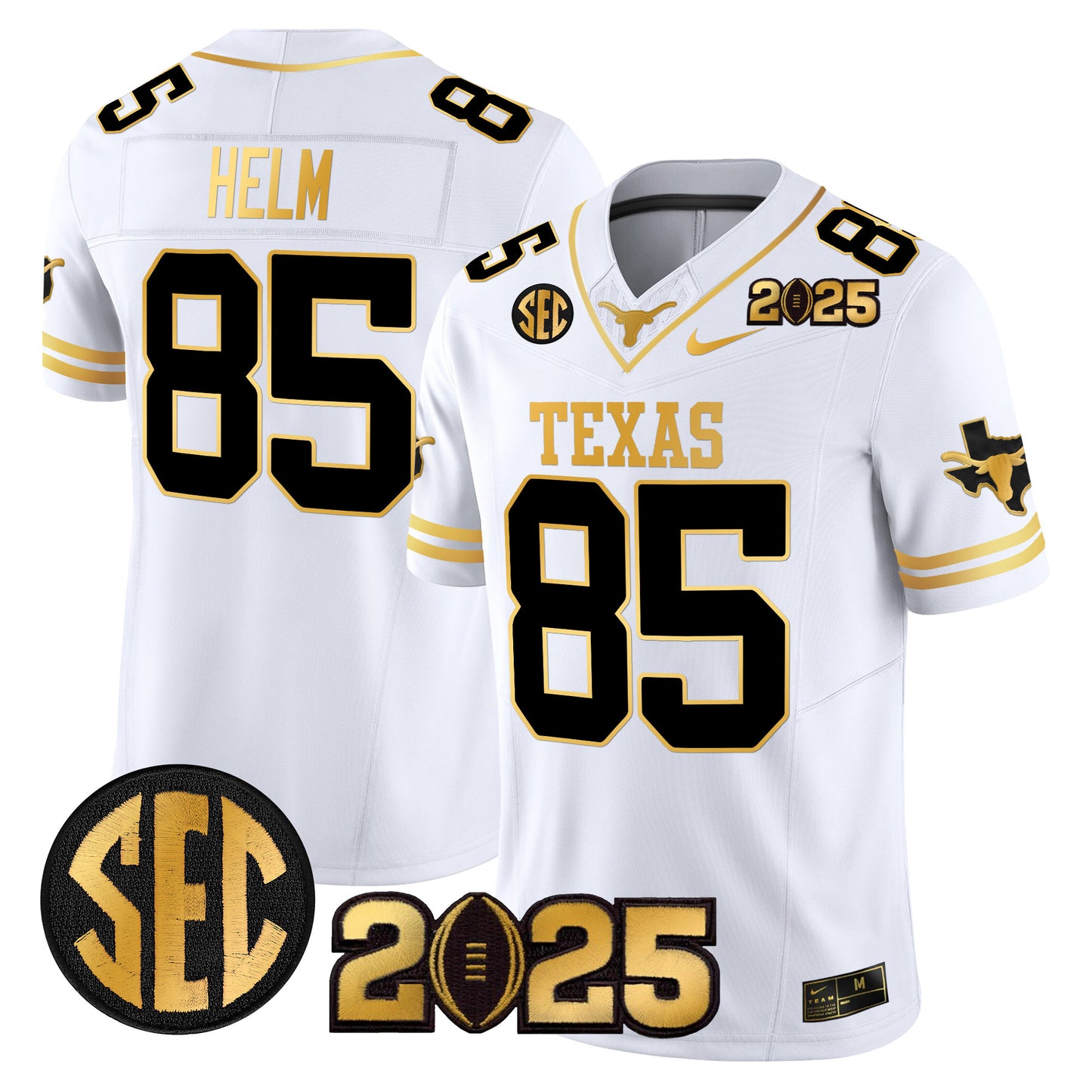 Texas Longhorns 2025 CFP Final Gold Patch Vapor Limited Jersey - All Stitched