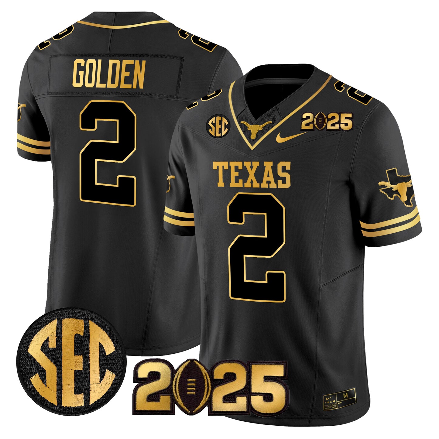 Texas Longhorns 2025 CFP Final Gold Patch Vapor Limited Jersey - All Stitched