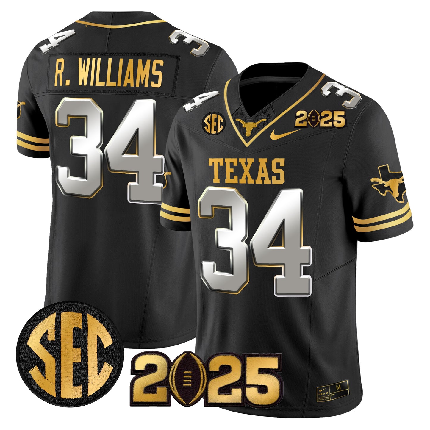 Texas Longhorns 2025 CFP Final Gold Patch Vapor Limited Jersey - All Stitched