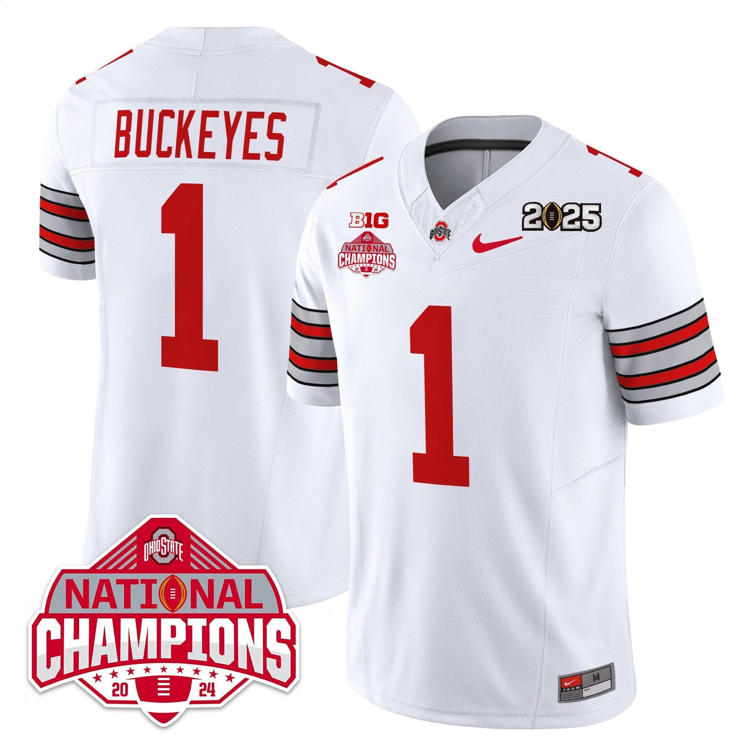 Men's Ohio State Buckeyes 'Heritage Stripe' 2025 CFP Patch - National Champions Jersey - All Stitched