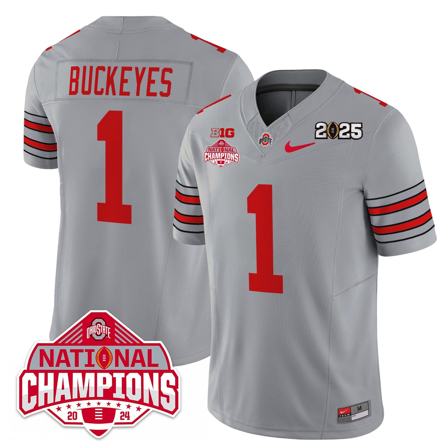 Men's Ohio State Buckeyes 'Heritage Stripe' 2025 CFP Patch - National Champions Jersey - All Stitched