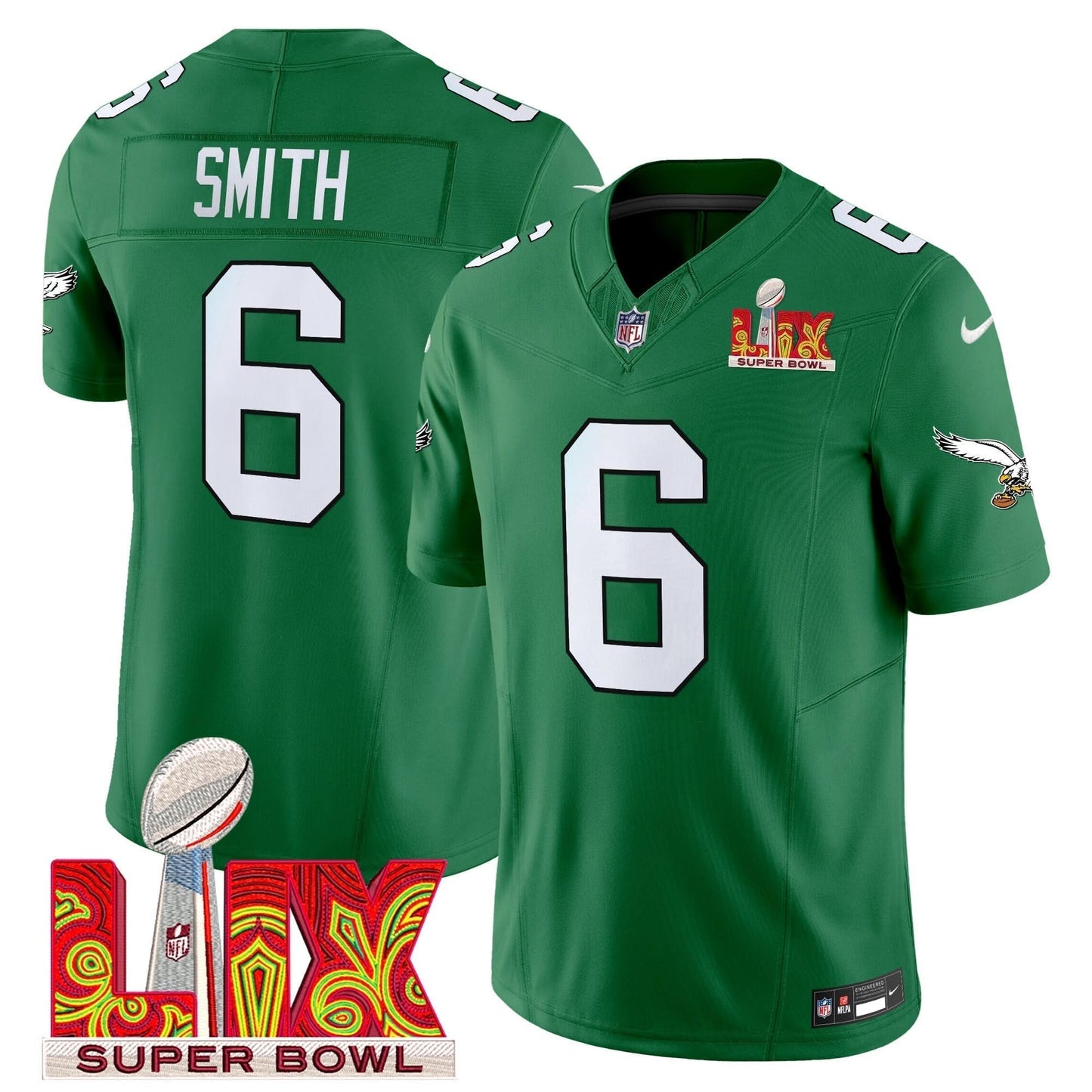 Philadelphia Eagles Kelly Green Super Bowl LIX Patch Vapor Limited Jersey - All Stitched