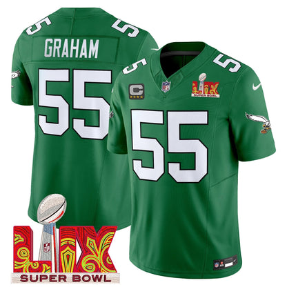 Philadelphia Eagles Kelly Green Super Bowl LIX Patch Vapor Limited Jersey - All Stitched