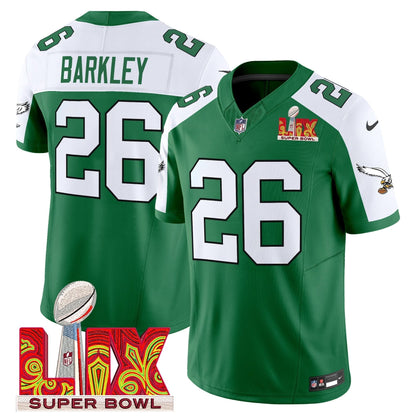 Philadelphia Eagles Kelly Green Super Bowl LIX Patch Vapor Limited Jersey - All Stitched