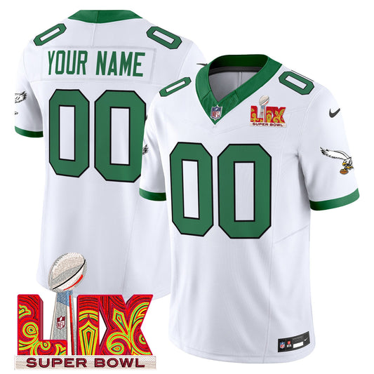 Philadelphia Eagles Kelly Green Super Bowl LIX Patch Vapor Limited Custom Jersey - All Stitched