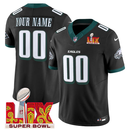 Philadelphia Eagles Super Bowl LIX Patch Vapor Limited Custom Jersey - All Stitched