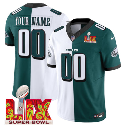 Philadelphia Eagles Super Bowl LIX Patch Vapor Limited Custom Jersey - All Stitched