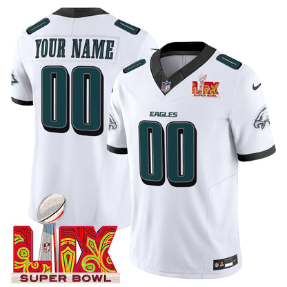 Philadelphia Eagles Super Bowl LIX Patch Vapor Limited Custom Jersey - All Stitched