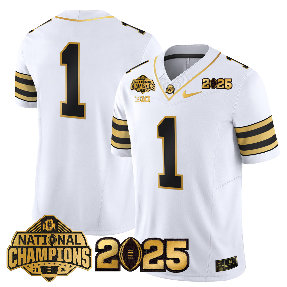Ohio State Buckeyes 'Heritage Stripe' National Champions Patch Gold Vapor Limited Jersey - Stitched