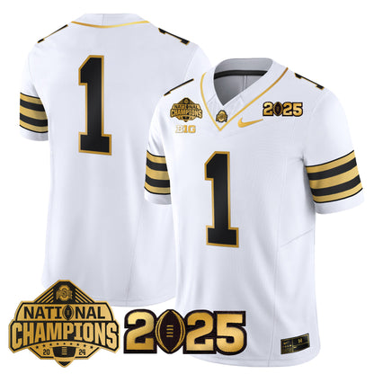 Ohio State Buckeyes 'Heritage Stripe' National Champions Patch Gold Vapor Limited Jersey - Stitched