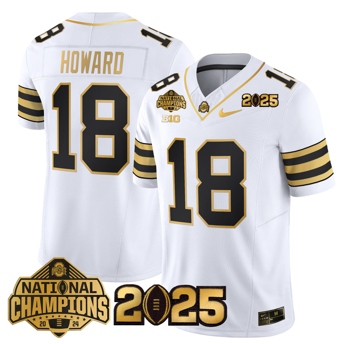 Ohio State Buckeyes 'Heritage Stripe' National Champions Patch Gold Vapor Limited Jersey - Stitched