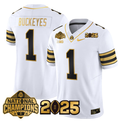 Ohio State Buckeyes 'Heritage Stripe' National Champions Patch Gold Vapor Limited Jersey - Stitched