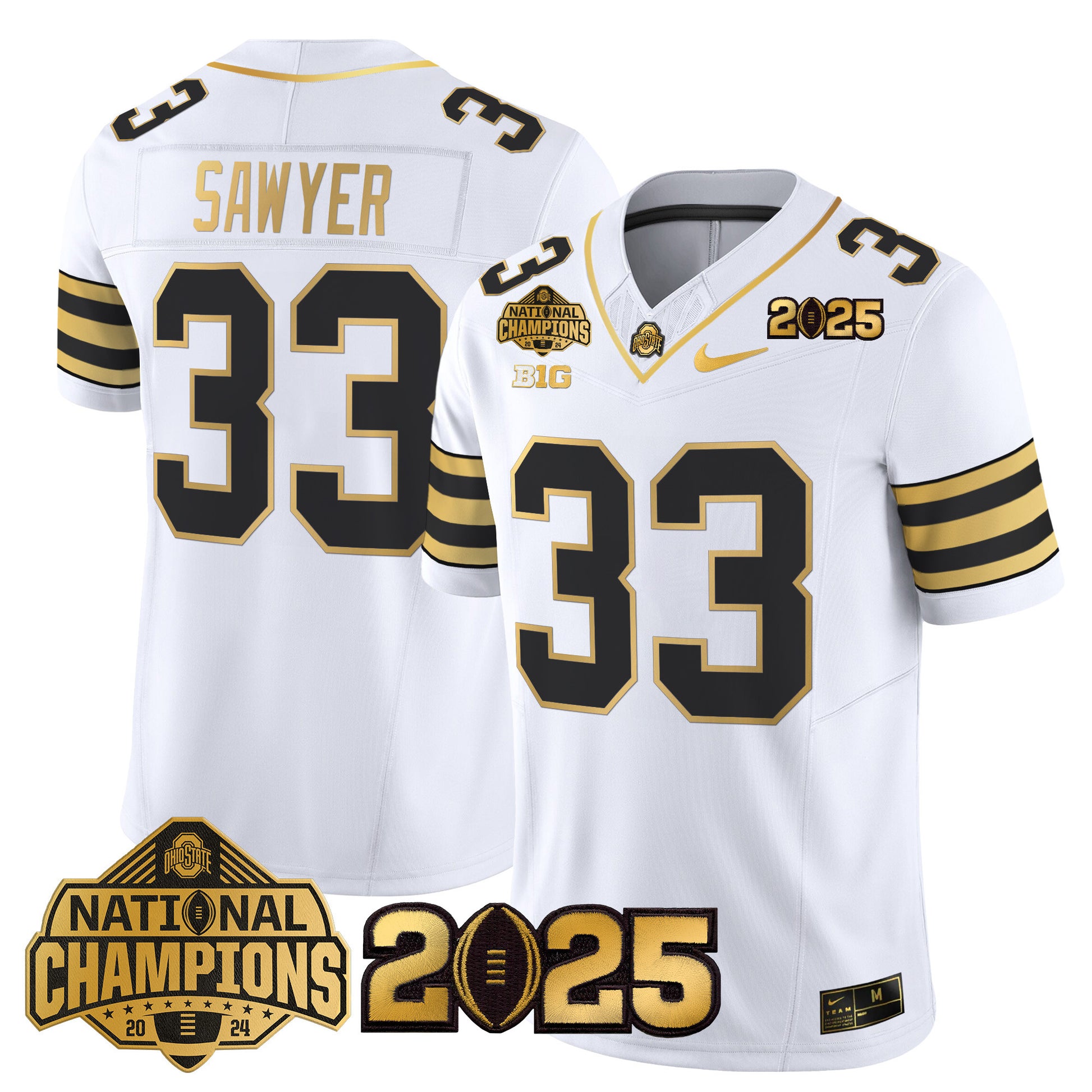 Ohio State Buckeyes 'Heritage Stripe' National Champions Patch Gold Vapor Limited Jersey - Stitched