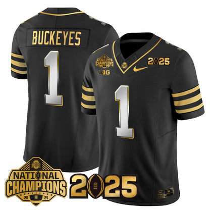 Ohio State Buckeyes 'Heritage Stripe' National Champions Patch Gold Vapor Limited Jersey - Stitched