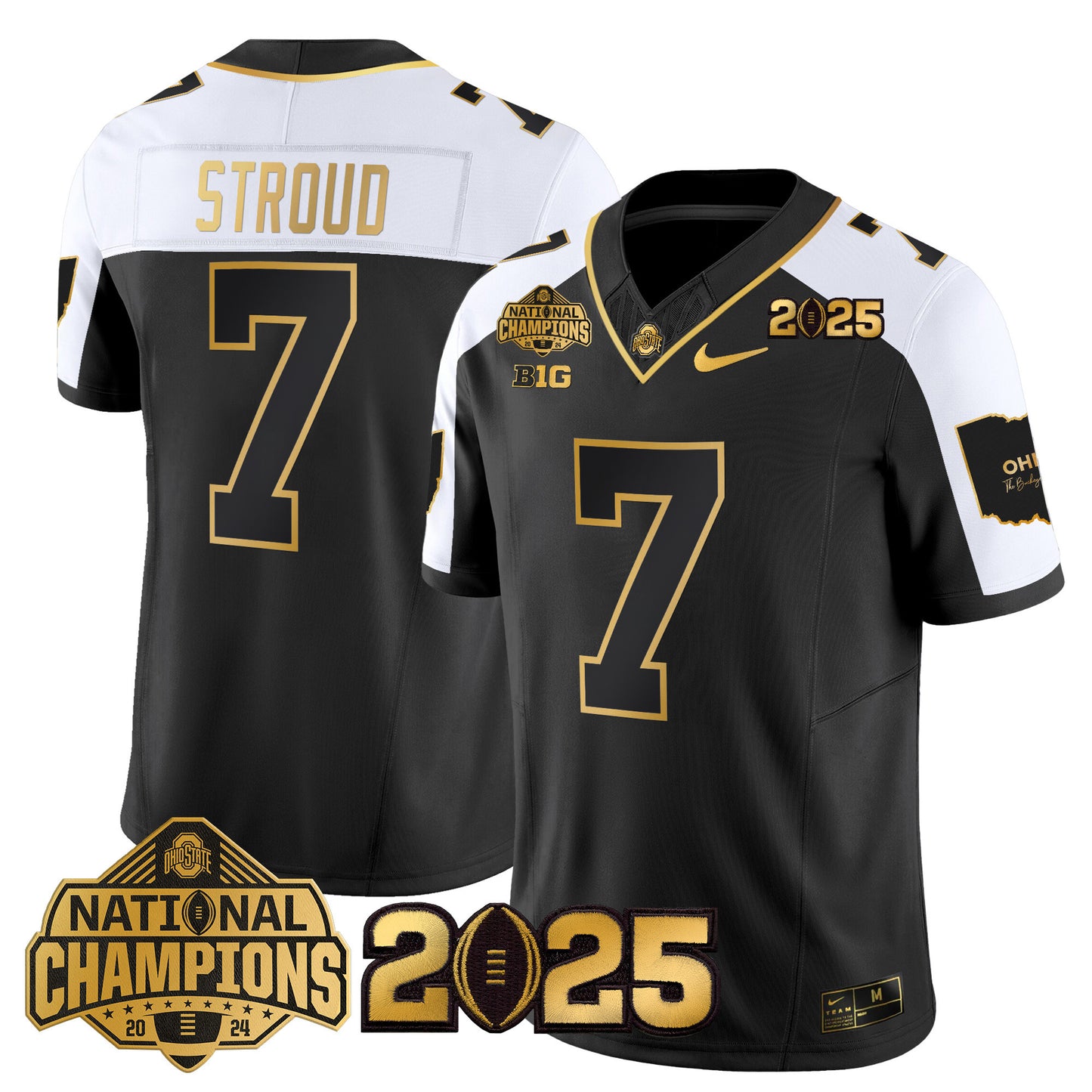 Ohio State Buckeyes 'Heritage Stripe' National Champions Patch Gold Vapor Limited Jersey - Stitched