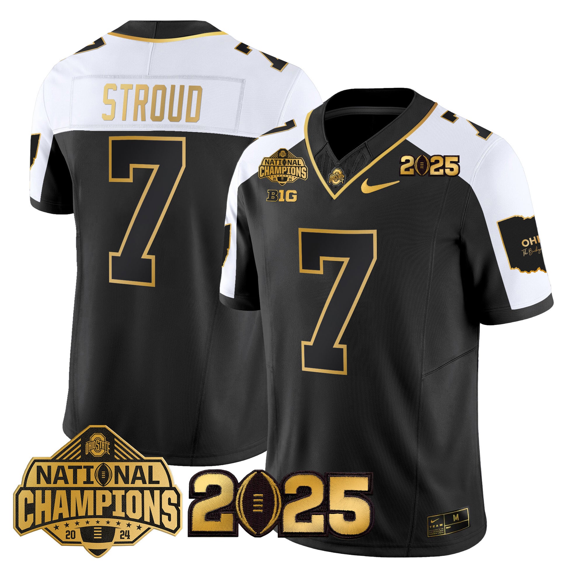 Ohio State Buckeyes 'Heritage Stripe' National Champions Patch Gold Vapor Limited Jersey - Stitched
