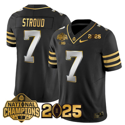 Ohio State Buckeyes 'Heritage Stripe' National Champions Patch Gold Vapor Limited Jersey - Stitched
