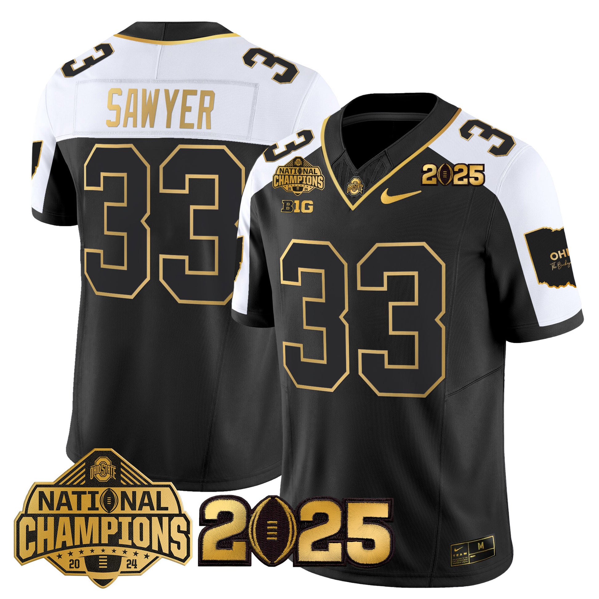 Ohio State Buckeyes 'Heritage Stripe' National Champions Patch Gold Vapor Limited Jersey - Stitched