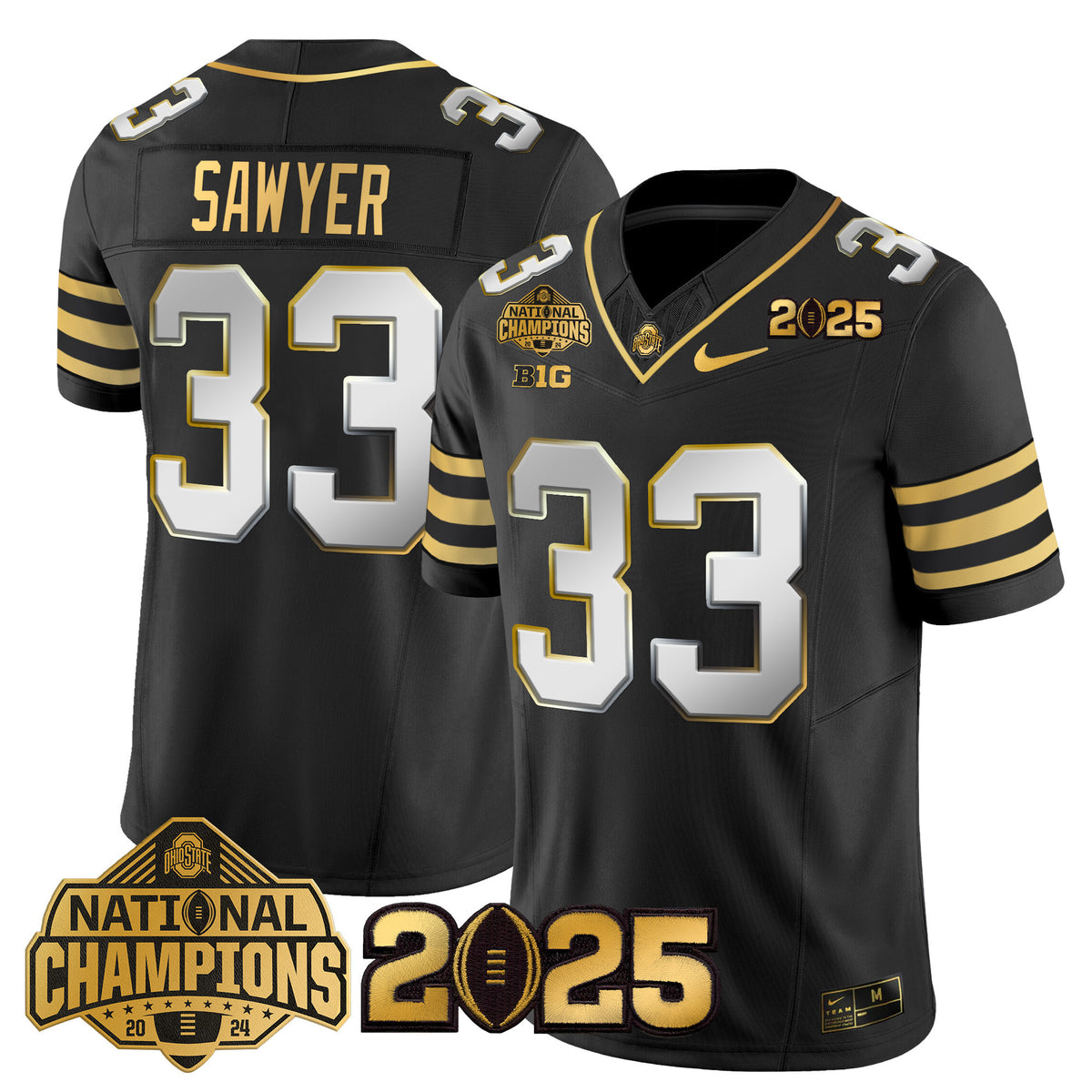 Ohio State Buckeyes 'Heritage Stripe' National Champions Patch Gold Vapor Limited Jersey - Stitched