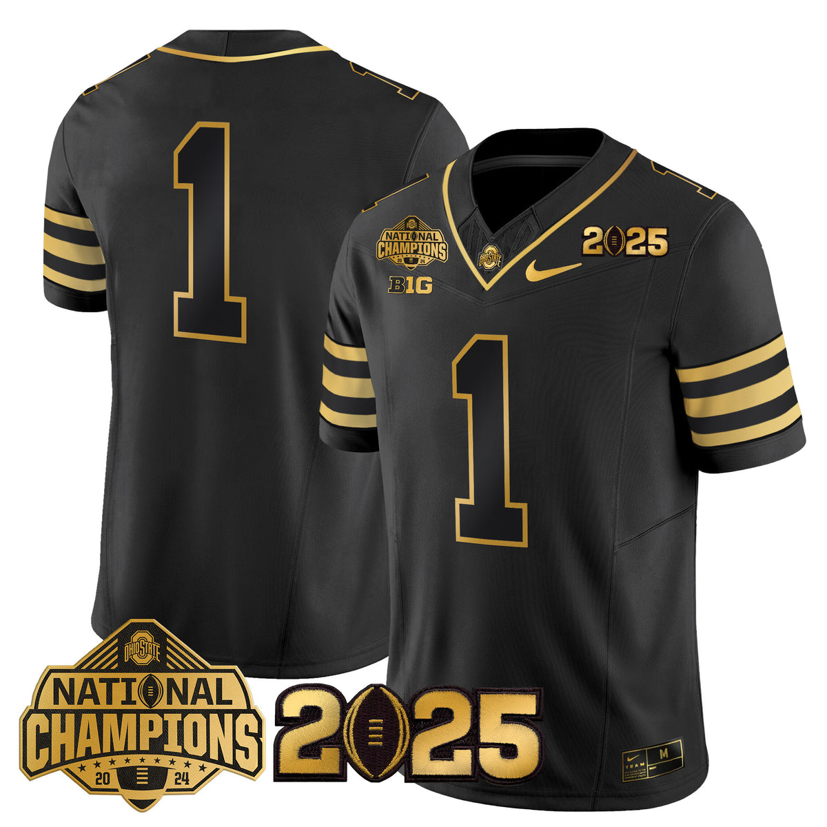 Ohio State Buckeyes 'Heritage Stripe' National Champions Patch Gold Vapor Limited Jersey - Stitched