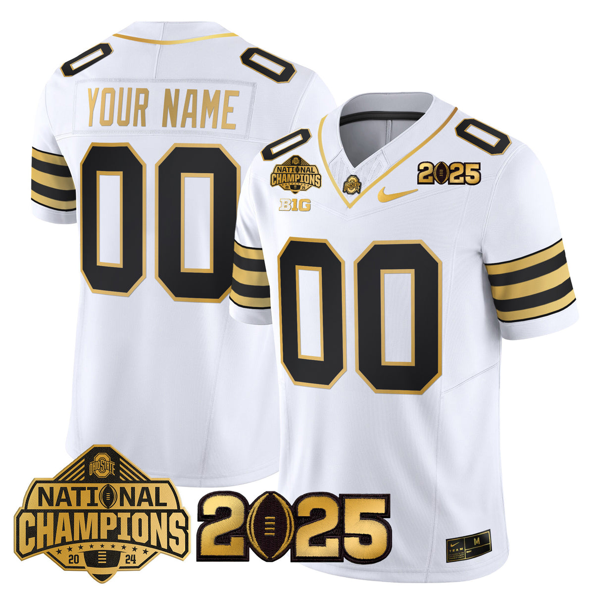 Ohio State Buckeyes 'Heritage Stripe' National Champions Patch Gold Vapor Limited Custom Jersey - Stitched